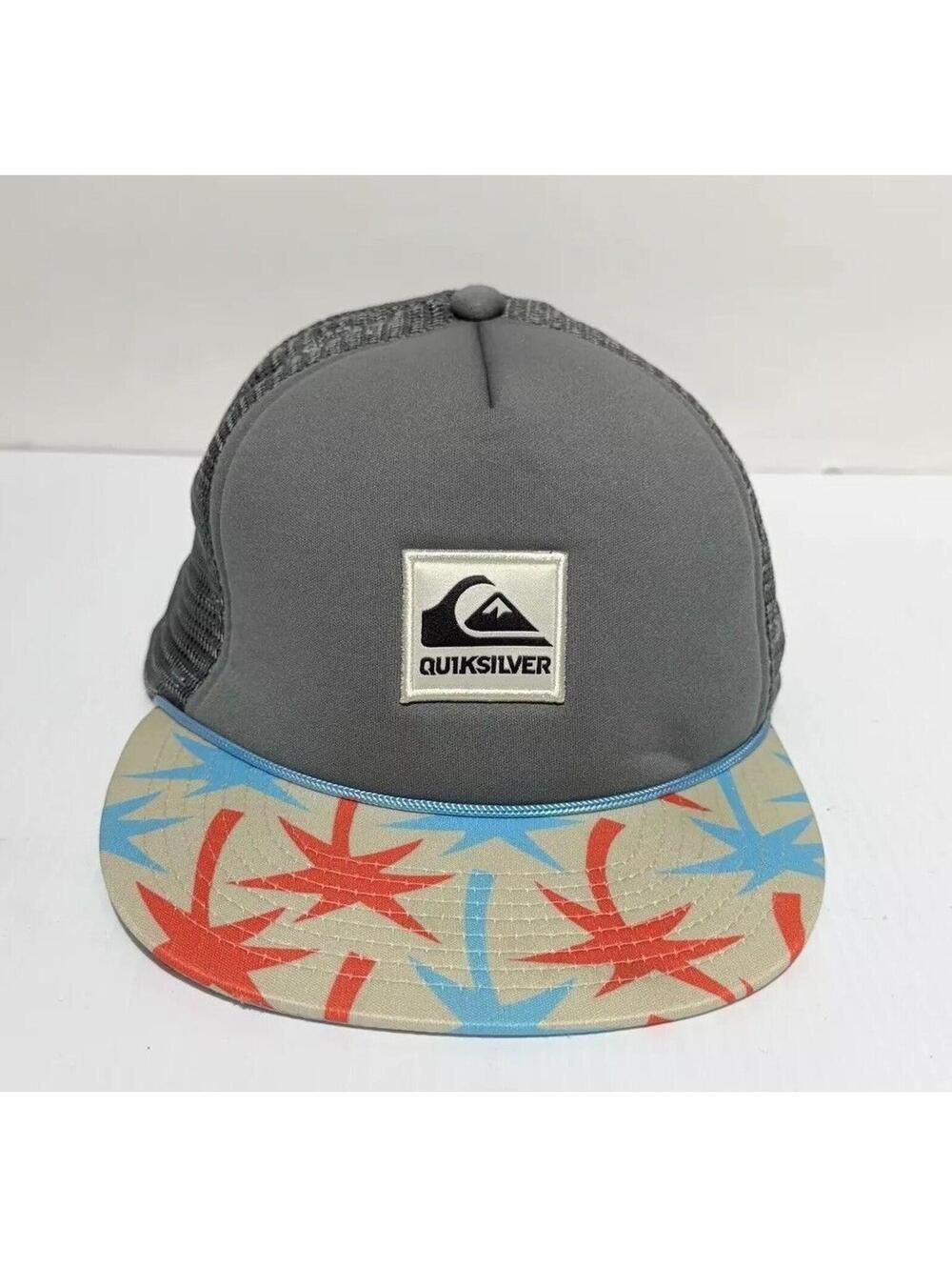 Quiksilver Trucker Hat Gray Tan Bill with‎ Palm Trees Snapback One Size